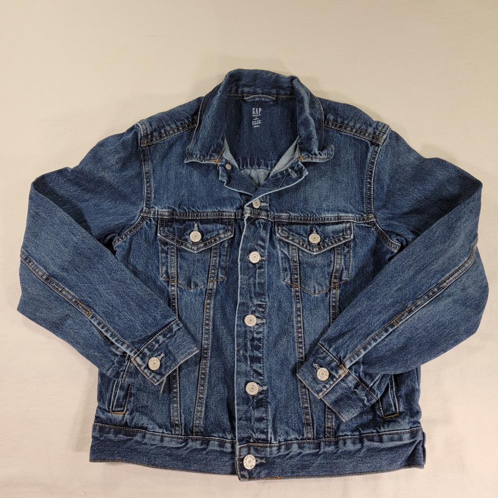Gap Kids XL 12-13 Regular Medium Wash Denim Trucker Jacket 491331-00 Blue Cotton